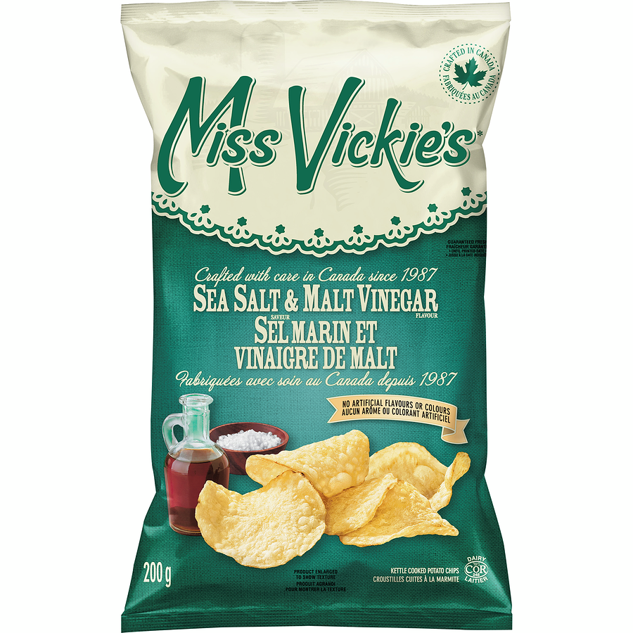 Sea Salt & Malt Vinegar flavour kettle cooked potato chips 200g